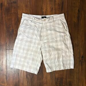 Y2K Split Shorts Mens Size 33 White Plaid 2000s Skater Grunge Streetwear Casual
